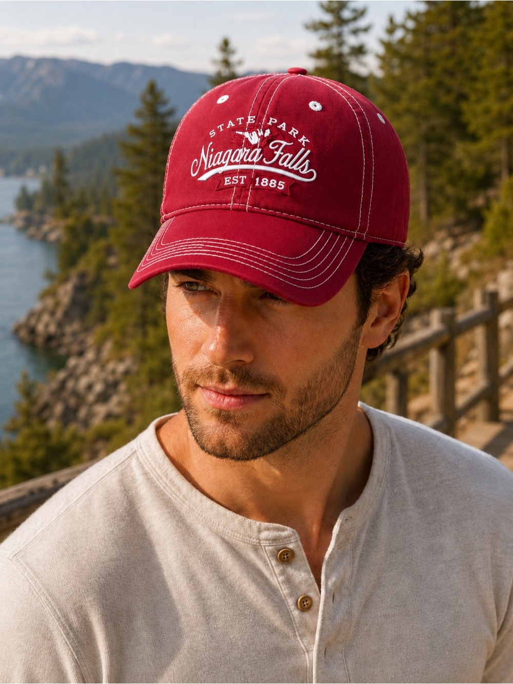NWT Niagara Falls State Park Baseball Cap Rust Wine Red, Size L